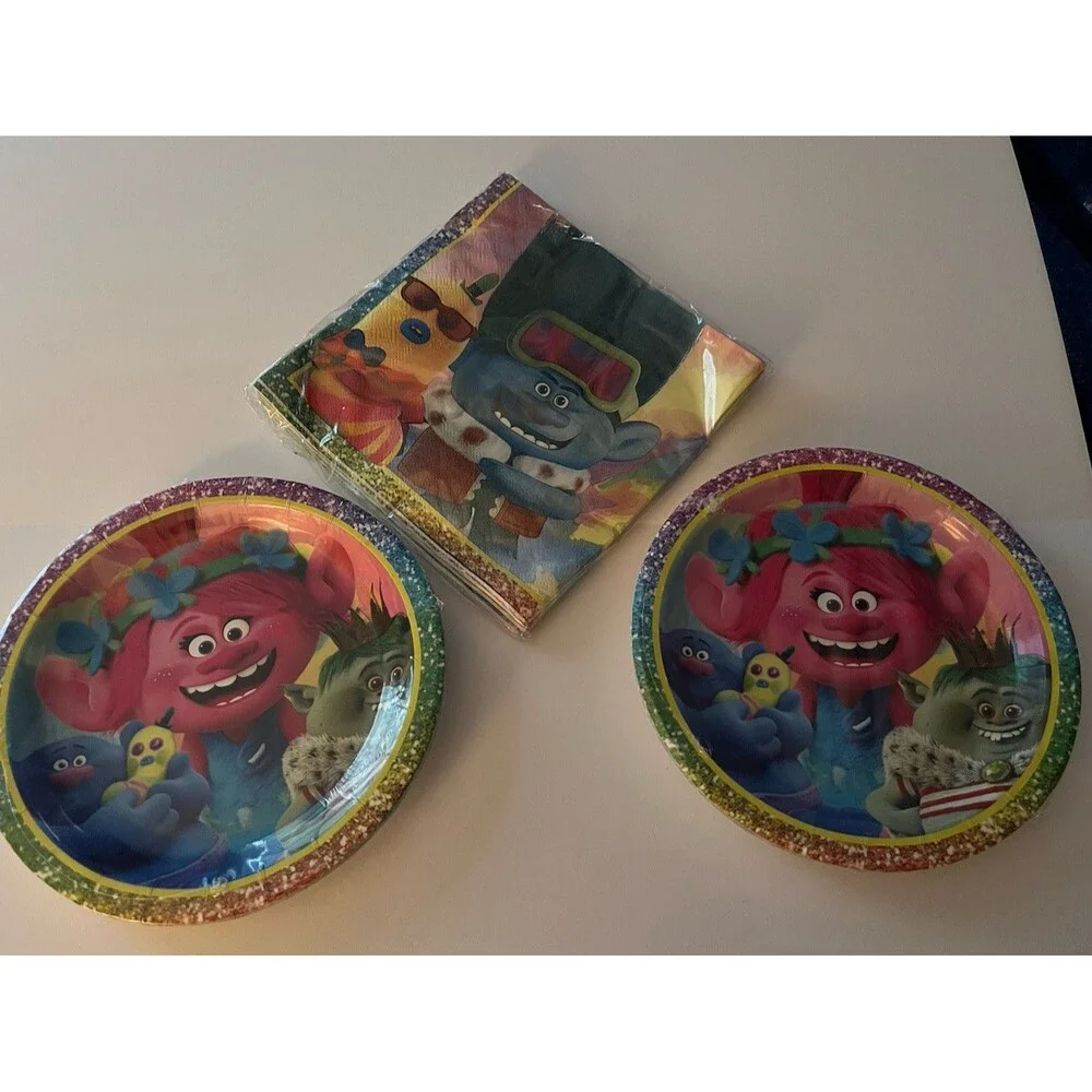 Treasure Trolls 20 Cake Plates And Napkins Happy Birthday Party